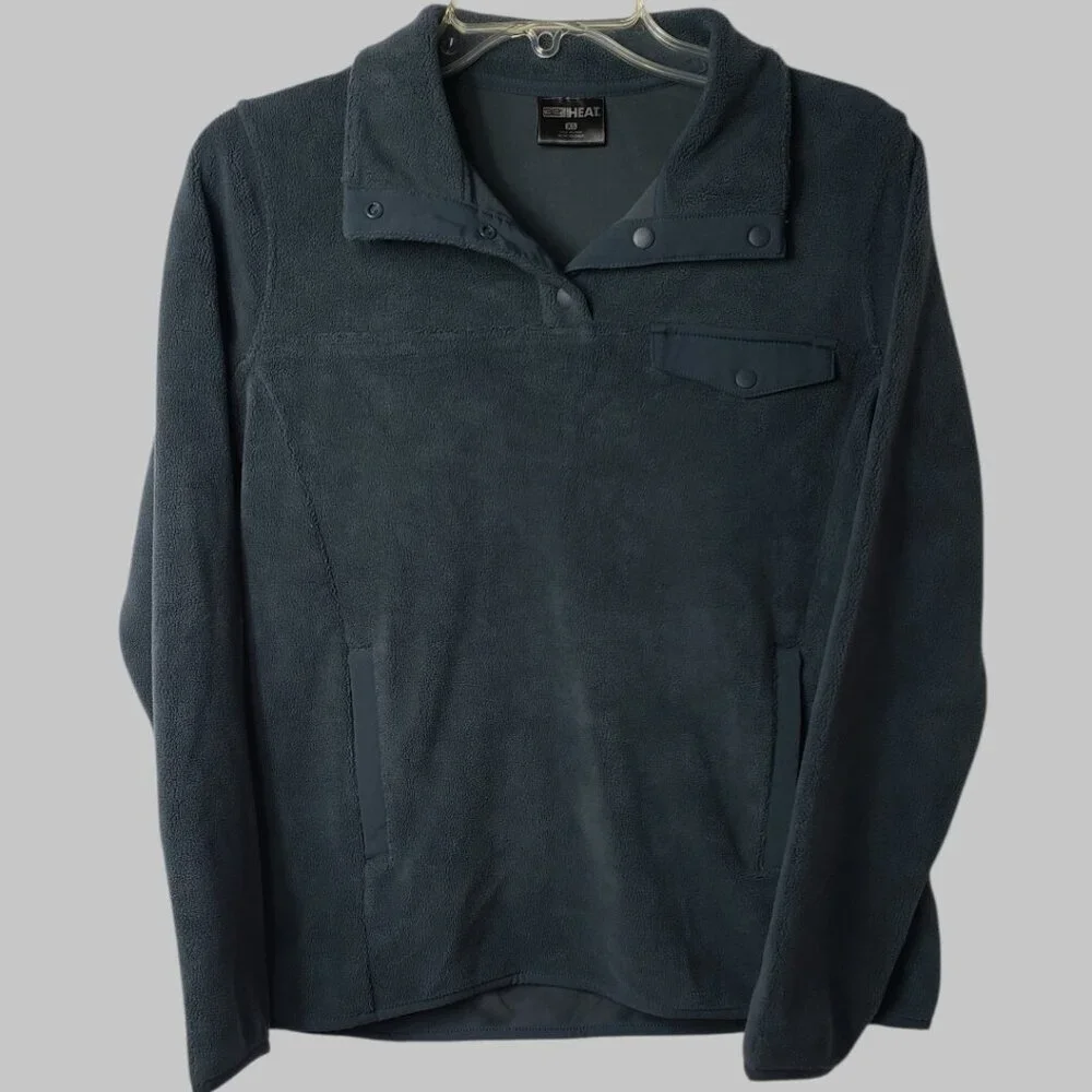 32 Degrees Heat Womens 1/4 Snap Fleece Pullover Sweater Woodland Grey Xsmall - Picture 2 of 9